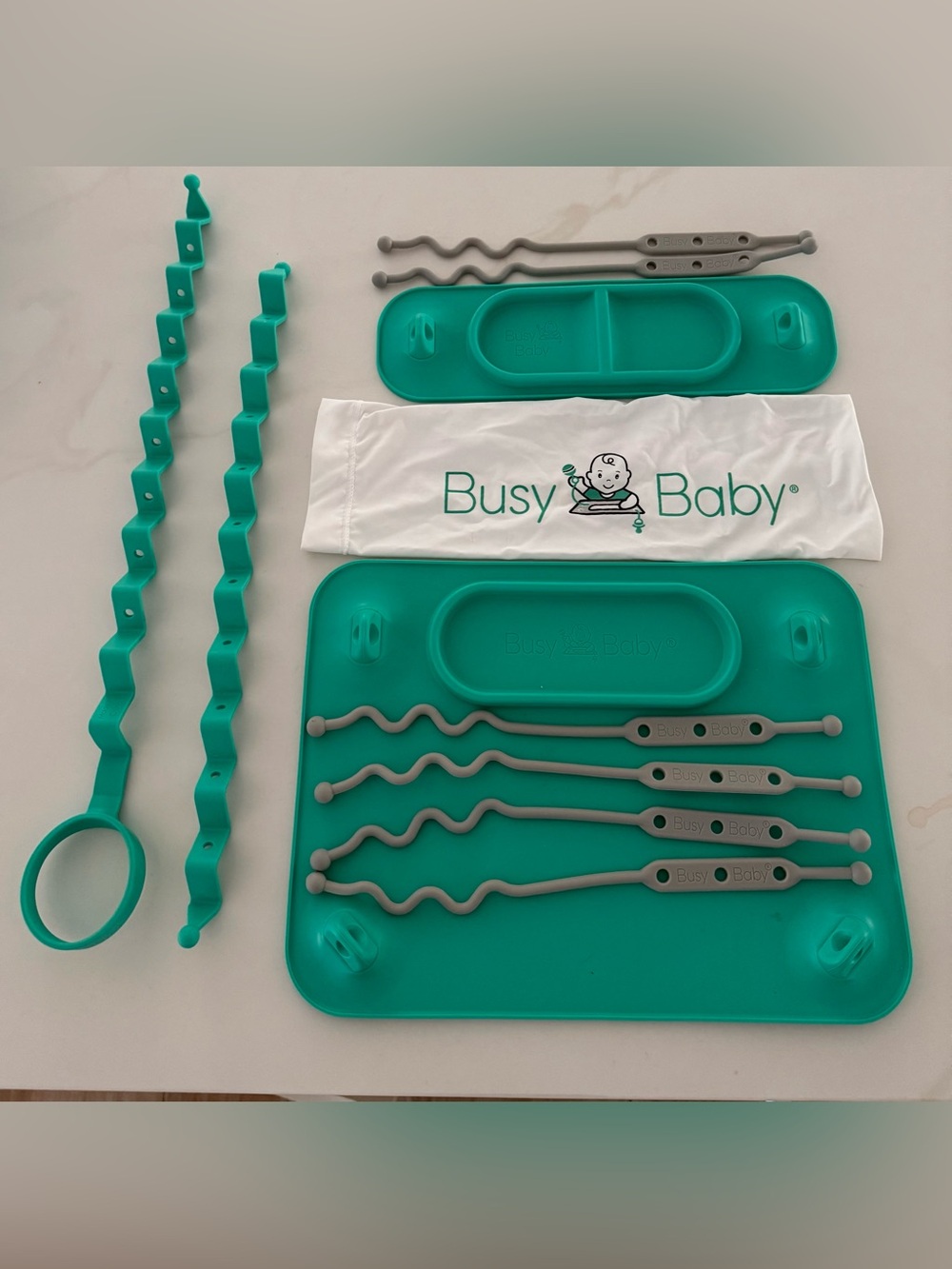 Busy Baby 11 Piece Teal Silicone Activity Trays With Tether and Bungee Straps